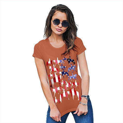 Womens Novelty T Shirt Christmas USA Dressage Silhouette Women's T-Shirt Large Orange