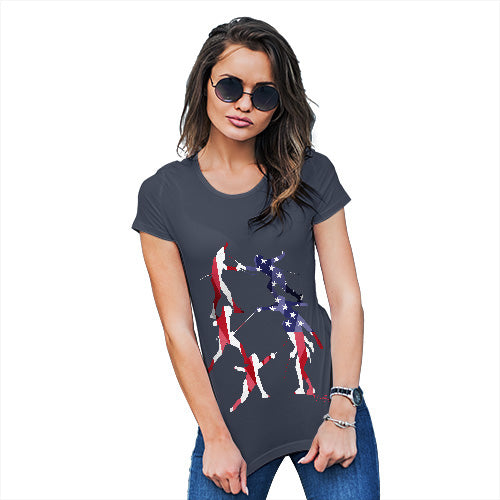 Funny Tee Shirts For Women USA Fencing Silhouette Women's T-Shirt Medium Navy