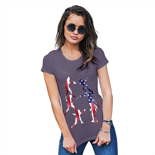 Funny T-Shirts For Women Sarcasm USA Fencing Silhouette Women's T-Shirt Small Plum