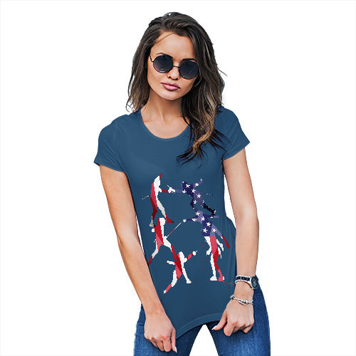 Womens Novelty T Shirt Christmas USA Fencing Silhouette Women's T-Shirt Small Royal Blue