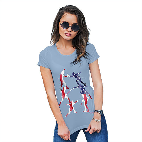 Funny Tee Shirts For Women USA Fencing Silhouette Women's T-Shirt Small Sky Blue