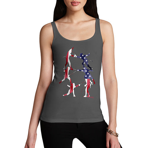 Funny Tank Top For Mum USA Fencing Silhouette Women's Tank Top Large Dark Grey