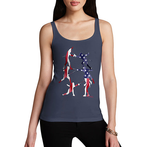 Funny Tank Tops For Women USA Fencing Silhouette Women's Tank Top Large Navy