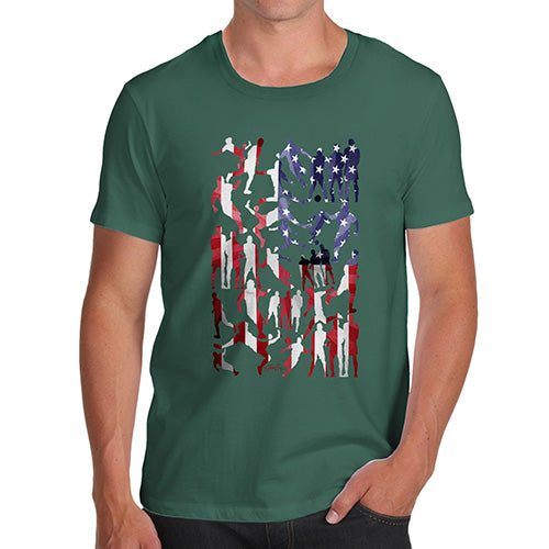 Novelty T Shirts For Dad USA Football Silhouette Men's T-Shirt Large Bottle Green