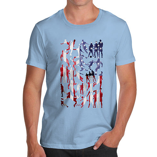 Funny T Shirts For Men USA Football Silhouette Men's T-Shirt Medium Sky Blue
