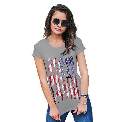 Womens Novelty T Shirt USA Football Silhouette Women's T-Shirt Large Light Grey
