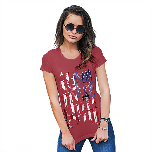 Funny Shirts For Women USA Football Silhouette Women's T-Shirt Large Red
