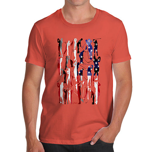 Mens T-Shirt Funny Geek Nerd Hilarious Joke USA Golf Silhouette Men's T-Shirt Medium Orange