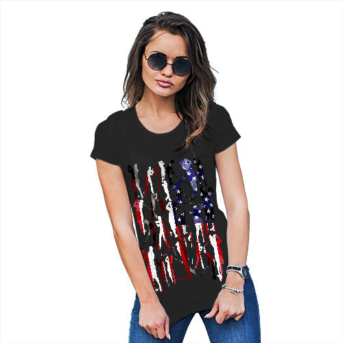 Womens Novelty T Shirt Christmas USA Golf Silhouette Women's T-Shirt Medium Black