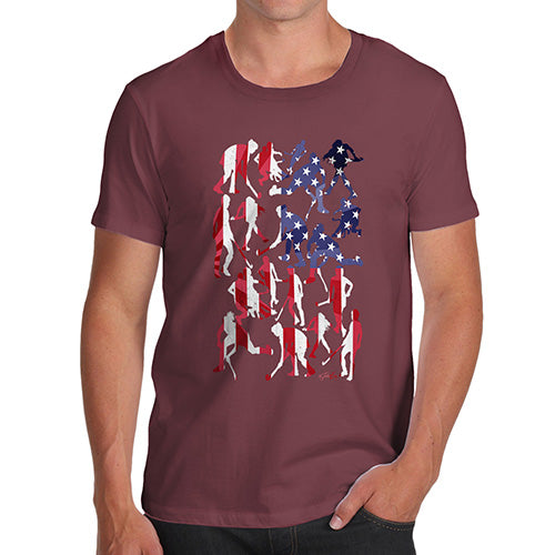 Mens T-Shirt Funny Geek Nerd Hilarious Joke USA Hockey Silhouette Men's T-Shirt Small Burgundy