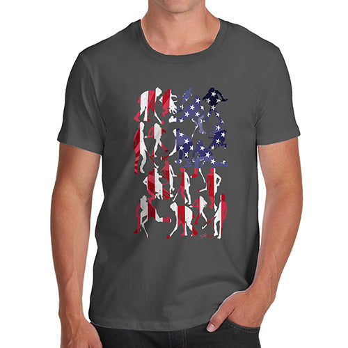 Mens T-Shirt Funny Geek Nerd Hilarious Joke USA Hockey Silhouette Men's T-Shirt Large Dark Grey