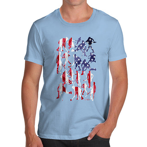 Novelty Tshirts Men Funny USA Hockey Silhouette Men's T-Shirt Large Sky Blue