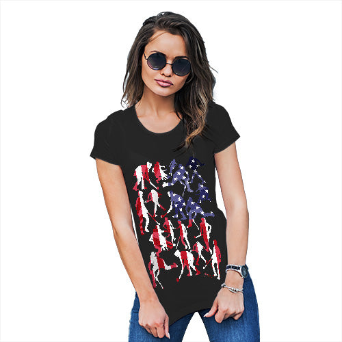 Womens Funny T Shirts USA Hockey Silhouette Women's T-Shirt Medium Black