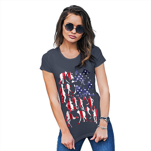 Novelty Tshirts Women USA Hockey Silhouette Women's T-Shirt Large Navy