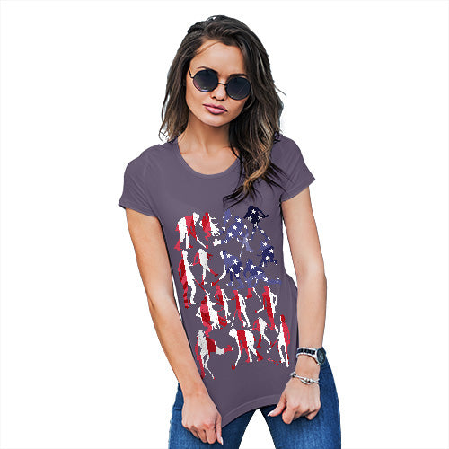 Womens Humor Novelty Graphic Funny T Shirt USA Hockey Silhouette Women's T-Shirt Small Plum