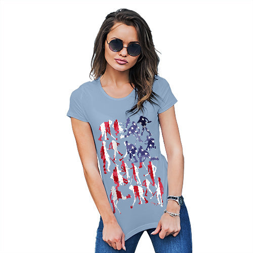 Womens Novelty T Shirt Christmas USA Hockey Silhouette Women's T-Shirt Small Sky Blue