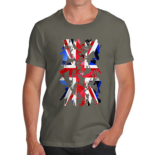 Mens Novelty T Shirt Christmas GB Ice Hockey Silhouette Men's T-Shirt Medium Khaki