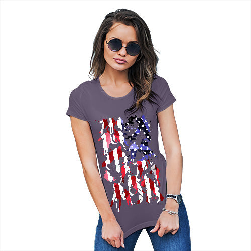 Womens Novelty T Shirt Christmas USA Ice Hockey Silhouette Women's T-Shirt Small Plum