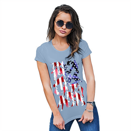 Womens Funny Tshirts USA Ice Hockey Silhouette Women's T-Shirt Medium Sky Blue