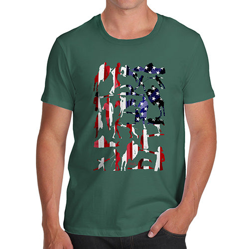 Funny T Shirts For Men USA Modern Pentathlon Silhouette Men's T-Shirt X-Large Bottle Green