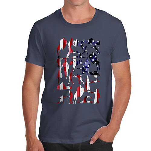 Mens Novelty T Shirt Christmas USA Modern Pentathlon Silhouette Men's T-Shirt Small Navy