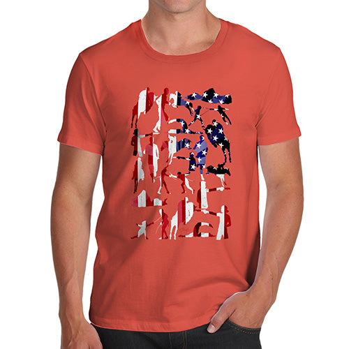 Funny T Shirts For Men USA Modern Pentathlon Silhouette Men's T-Shirt Medium Orange