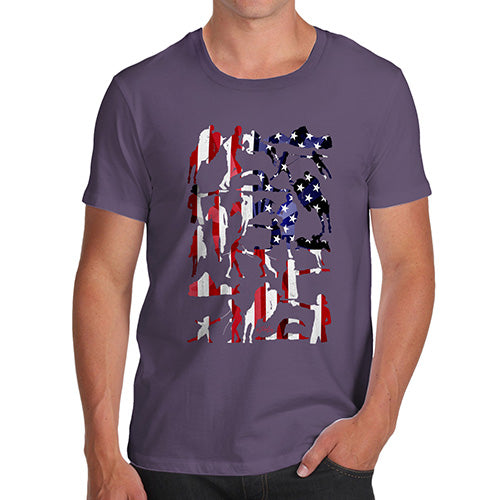 Funny T-Shirts For Men USA Modern Pentathlon Silhouette Men's T-Shirt Large Plum