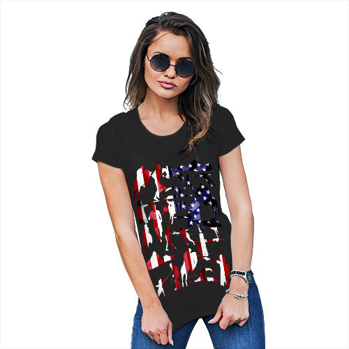 Womens Novelty T Shirt Christmas USA Modern Pentathlon Silhouette Women's T-Shirt X-Large Black