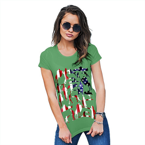 Womens Novelty T Shirt Christmas USA Modern Pentathlon Silhouette Women's T-Shirt Small Green