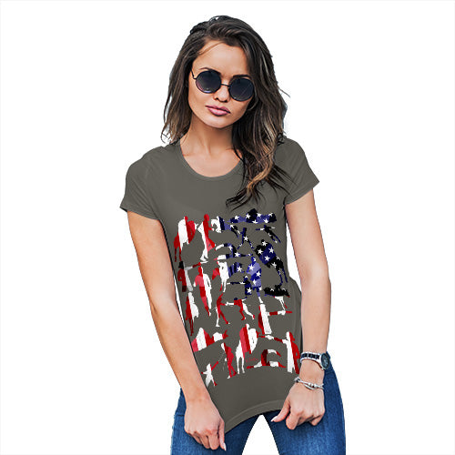 Funny Gifts For Women USA Modern Pentathlon Silhouette Women's T-Shirt Large Khaki