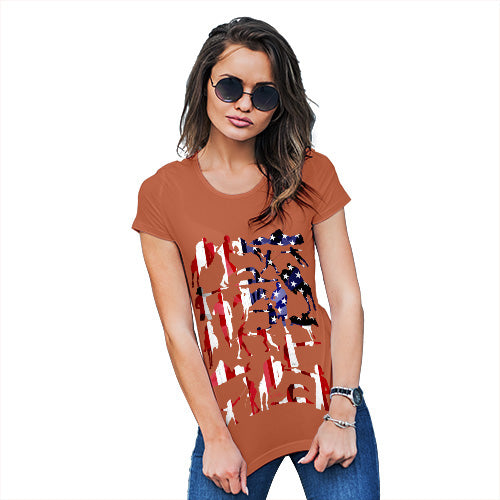 Womens Novelty T Shirt USA Modern Pentathlon Silhouette Women's T-Shirt X-Large Orange