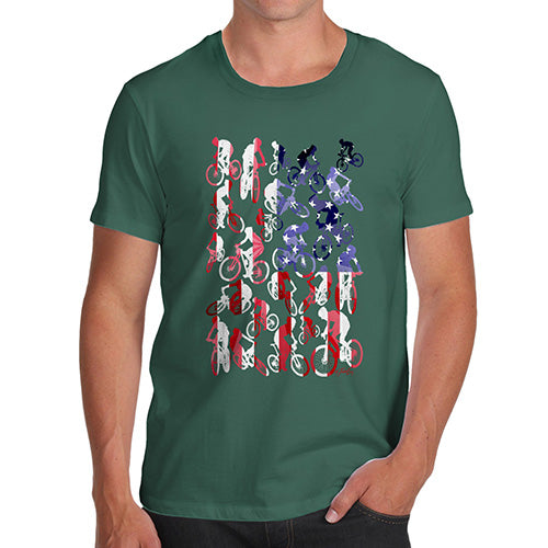 Mens T-Shirt Funny Geek Nerd Hilarious Joke USA Mountain Biking Silhouette Men's T-Shirt X-Large Bottle Green