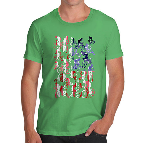 Funny Tshirts For Men USA Mountain Biking Silhouette Men's T-Shirt Small Green