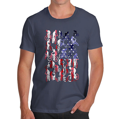 Mens Humor Novelty Graphic Sarcasm Funny T Shirt USA Mountain Biking Silhouette Men's T-Shirt Small Navy