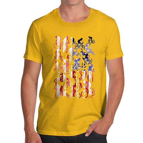 Funny T Shirts For Men USA Mountain Biking Silhouette Men's T-Shirt Small Yellow