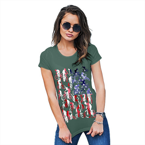 Funny Shirts For Women USA Mountain Biking Silhouette Women's T-Shirt X-Large Bottle Green