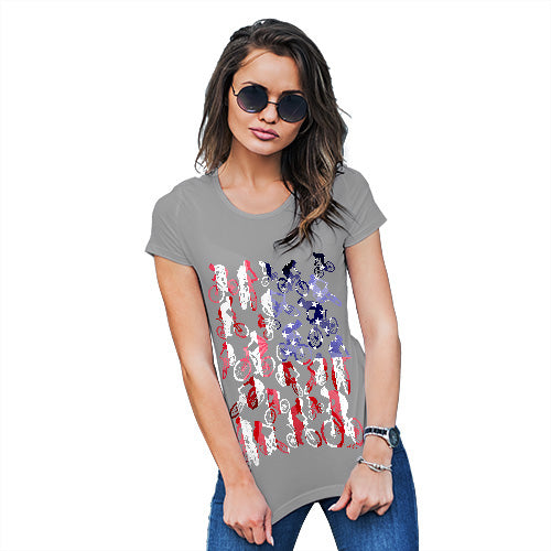 Novelty Gifts For Women USA Mountain Biking Silhouette Women's T-Shirt Small Light Grey