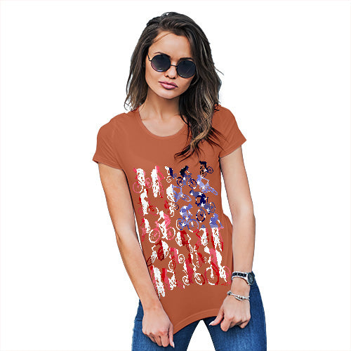 Funny T-Shirts For Women Sarcasm USA Mountain Biking Silhouette Women's T-Shirt Medium Orange