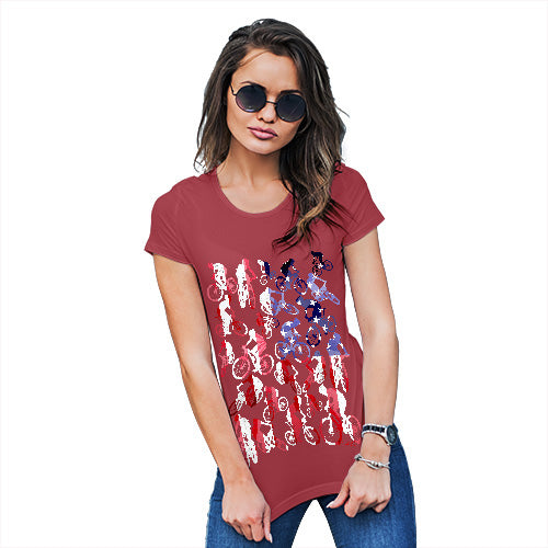 Novelty Gifts For Women USA Mountain Biking Silhouette Women's T-Shirt X-Large Red