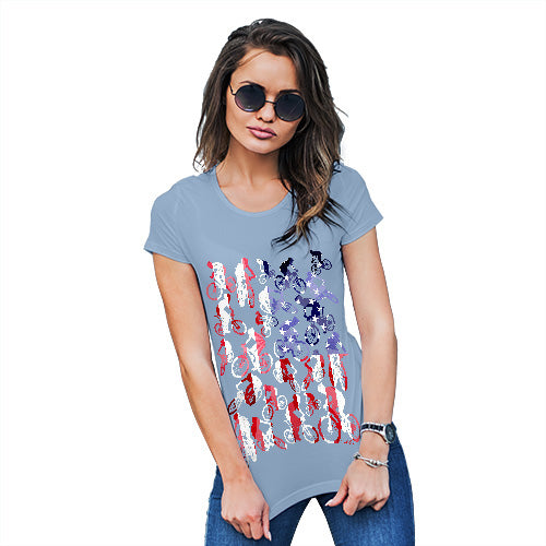 Funny T Shirts For Mom USA Mountain Biking Silhouette Women's T-Shirt Medium Sky Blue