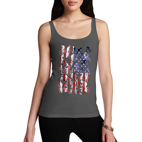 Funny Gifts For Women USA Mountain Biking Silhouette Women's Tank Top Medium Dark Grey