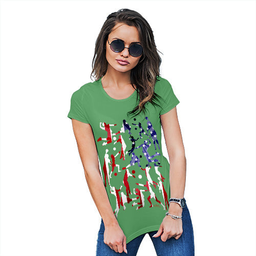 Womens Novelty T Shirt Christmas USA Volleyball Silhouette Women's T-Shirt Large Green
