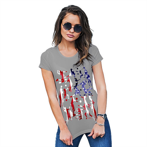 Womens Novelty T Shirt USA Volleyball Silhouette Women's T-Shirt X-Large Light Grey