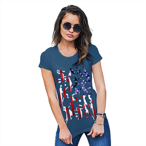Womens Novelty T Shirt USA Volleyball Silhouette Women's T-Shirt Medium Royal Blue