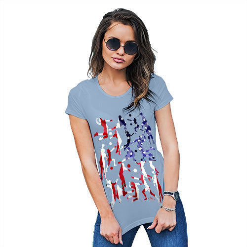 Womens Humor Novelty Graphic Funny T Shirt USA Volleyball Silhouette Women's T-Shirt Medium Sky Blue