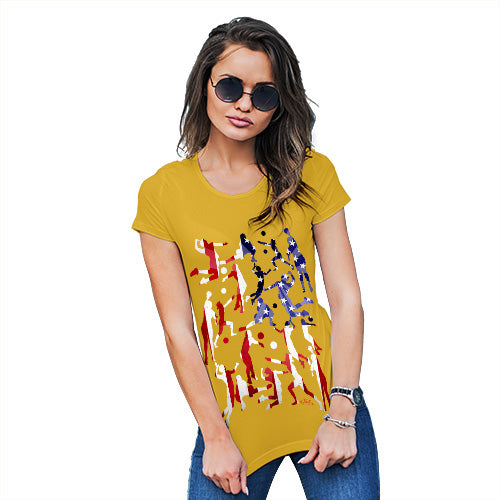 Novelty Tshirts Women USA Volleyball Silhouette Women's T-Shirt X-Large Yellow