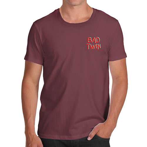 Funny Mens Tshirts Bad Twin Pocket Print Men's T-Shirt Large Burgundy