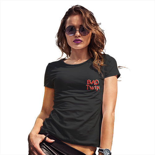 Novelty Tshirts Women Bad Twin Pocket Print Women's T-Shirt Large Black