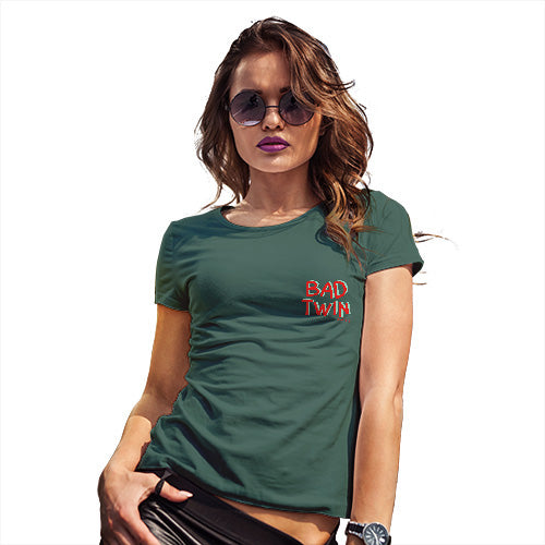 Womens Novelty T Shirt Bad Twin Pocket Print Women's T-Shirt X-Large Bottle Green