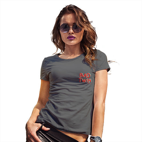 Womens Novelty T Shirt Bad Twin Pocket Print Women's T-Shirt X-Large Dark Grey